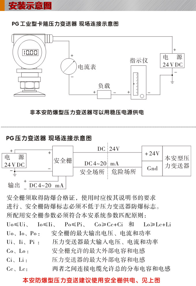 衛(wèi)生型壓力變送器,PG6300QY數(shù)顯壓力變送器安裝示意圖