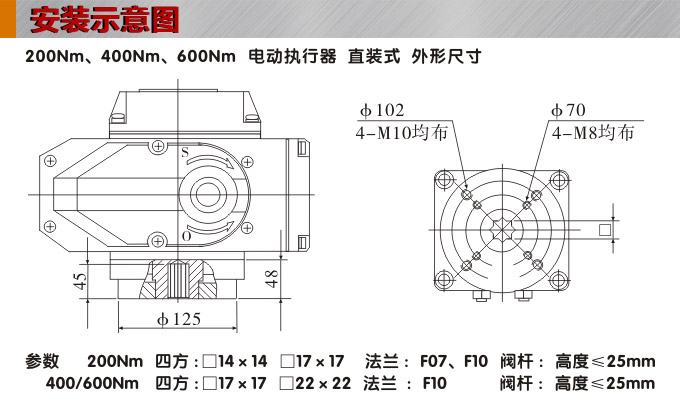 電動執(zhí)行器,電動頭,YTDG-RS200電動執(zhí)行機構安裝示意圖