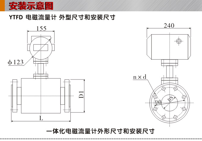 衛(wèi)生型電磁流量計,YTFD不銹鋼電磁流量計安裝示意圖