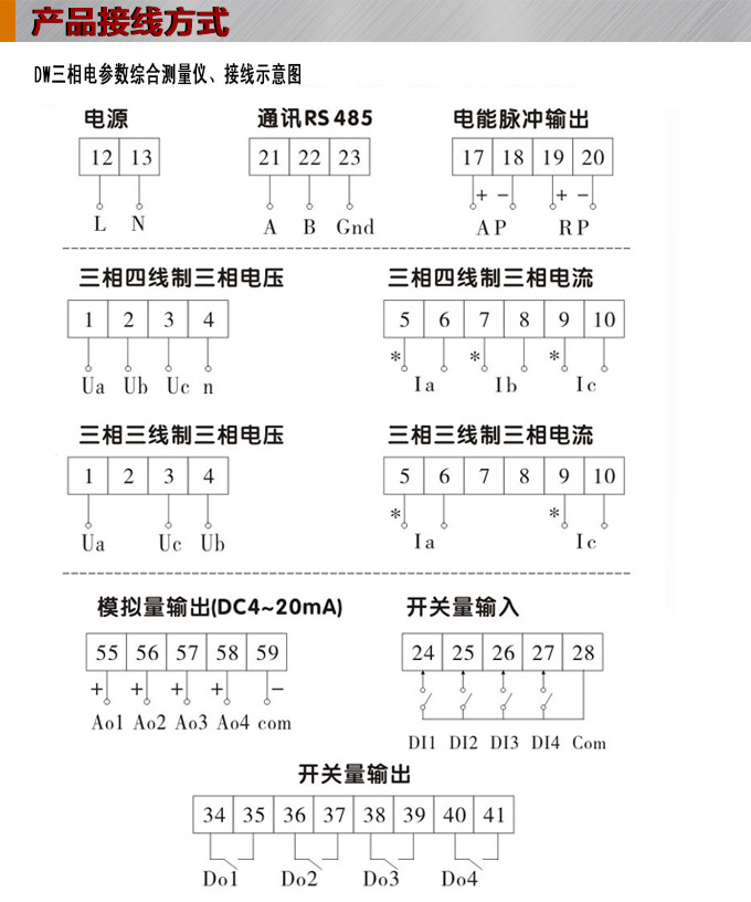 網(wǎng)絡(luò)電力儀表,DW93-4000多功能復(fù)費(fèi)率表接線圖