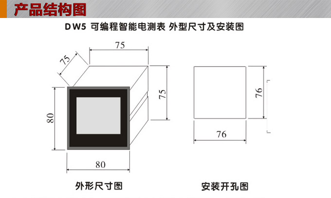 三相電流表,DW5三相數字電流表外形結構圖