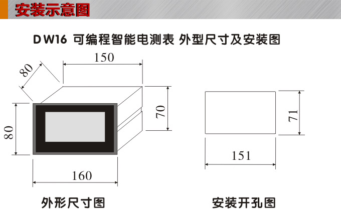  數(shù)字功率表，DW16單相有功功率表安裝示意圖