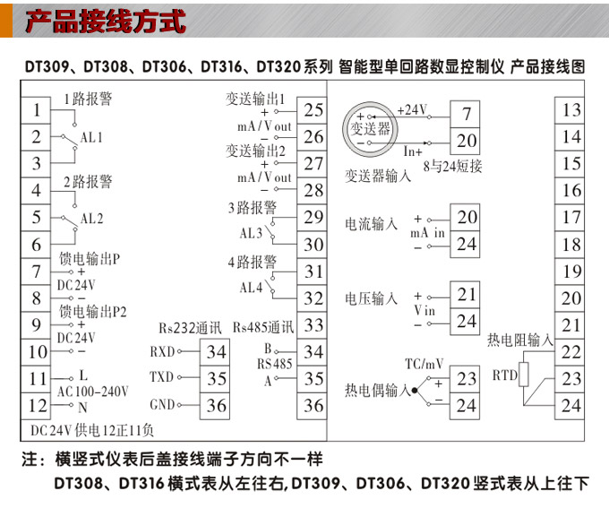  智能數(shù)顯表  ,DT309G單光柱數(shù)顯控制儀，單回路數(shù)顯控制儀產(chǎn)品接線