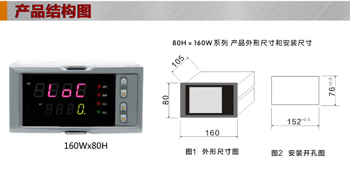 數(shù)顯控制儀，DT316智能單回路數(shù)顯表，單回路數(shù)顯控制儀產(chǎn)品結(jié)構(gòu)圖