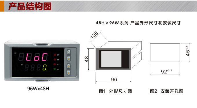 數(shù)顯控制儀 DT308智能單回路數(shù)顯表，單回路數(shù)顯控制儀產(chǎn)品結(jié)構(gòu)圖