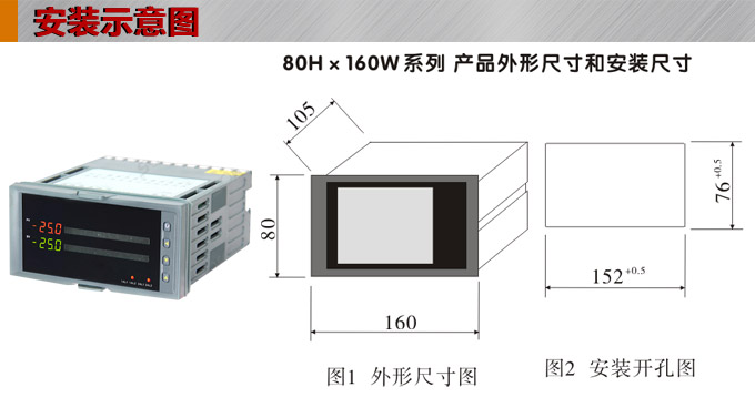  智能數(shù)顯表，DT416G雙光柱數(shù)顯控制儀，雙回路數(shù)顯控制儀安裝示意圖