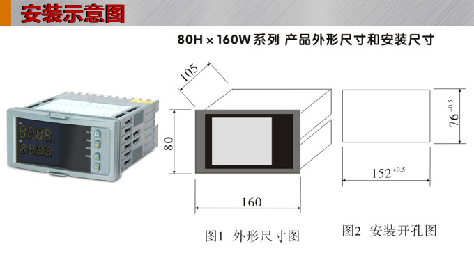 數(shù)顯控制儀 DT416智能雙回路數(shù)顯表，雙回路數(shù)顯控制儀安裝示意圖