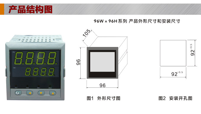 數(shù)顯控制儀，DT406智能雙回路數(shù)顯表，雙回路數(shù)顯控制儀產(chǎn)品結(jié)構(gòu)圖