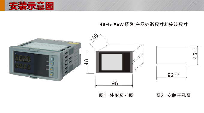 數(shù)顯控制儀 DT408智能雙回路數(shù)顯表，雙回路數(shù)顯控制儀安裝示意圖