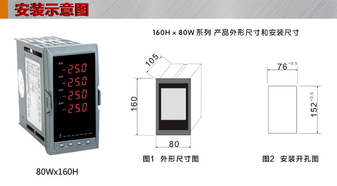 數(shù)顯控制儀，DT520智能四回路數(shù)顯表，多回路巡檢控制儀安裝示意圖