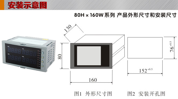 數(shù)顯控制儀，DT516智能四回路數(shù)顯表，多回路巡檢控制儀安裝示意圖