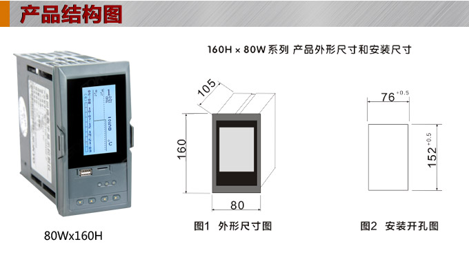 液晶漢顯控制儀，DT520四回路液晶顯示表，液晶顯示控制儀 產(chǎn)品結構圖  