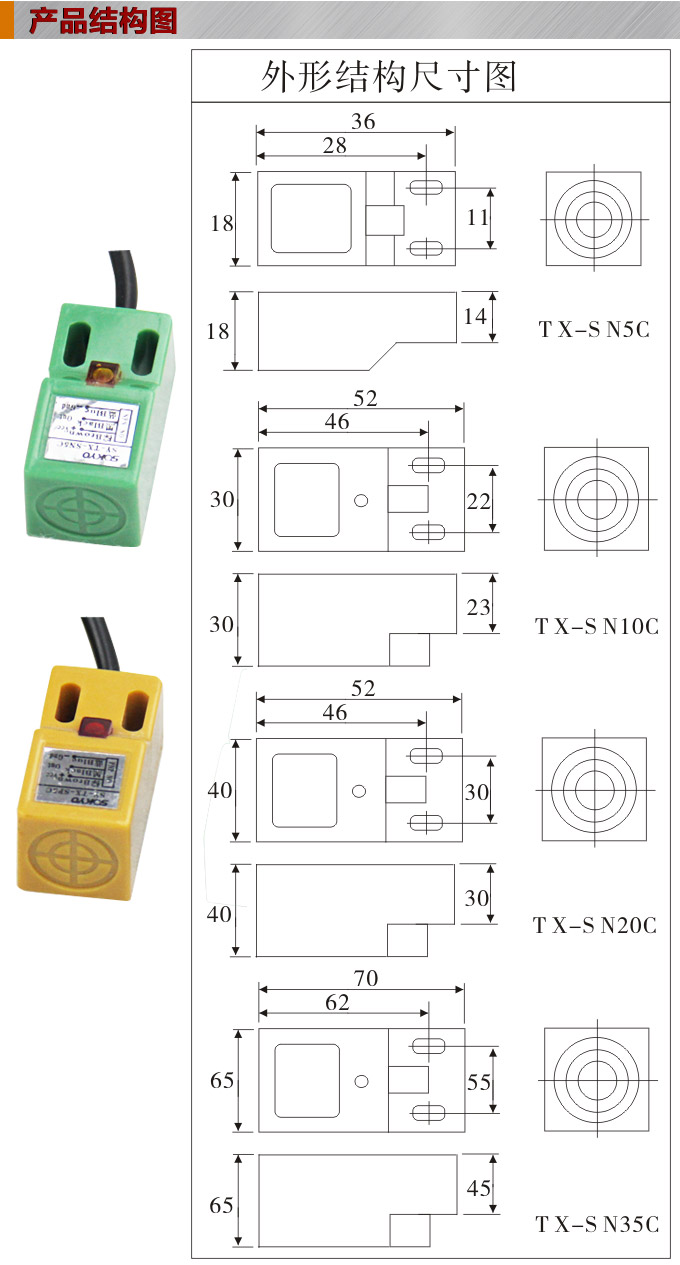 電感式接近開(kāi)關(guān),TX-S方型接近開(kāi)關(guān)結(jié)構(gòu)圖