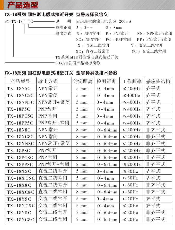 電感式接近開關(guān),TX-18圓柱形接近開關(guān)產(chǎn)品選型